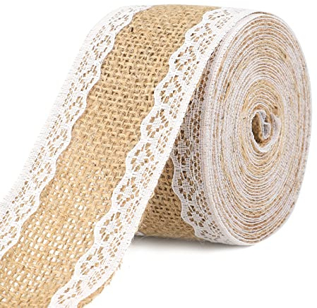 jijAcraft 5cm Juteband mit Spitze Vintage: 5M Jute Dekoband für Hochzeit, Natürliche Breit Spitzen Geschenkband für DIY Handwerk Hochzeit Tisch Geschenkverpackung