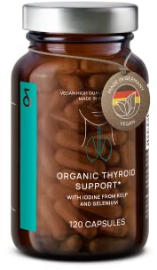 Organic Thyroid Support Supplement with Organic Sea Kelp Iodine and Selenium from Mustard Seed Extract - 120 Capsules - Natural Iodine Supplement for Men & Women - Vegan and Gluten Free
