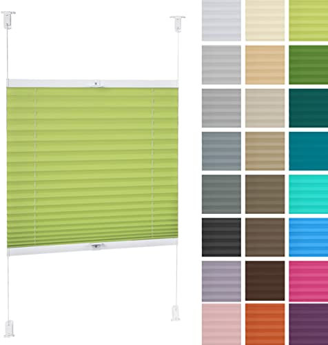 DECOOR Plissee ohne Bohren 75cm x 100cm Faltrollo Rollo für Fenster und Tür Nicht-invasive Fensterjalousien guter Sichtschutz und Sonnenschutz Breite der Überlappung 2 cm Hellgrün