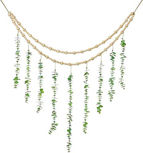 Yonphy Boho Wandbehang Wanddeko Wandteppich Künstliche Hängepflanzen Künstlich Eukalyptus Girlande Wandbehang für Wohnzimmer Schlafzimmer Hochzeit Party Dekoration(B)