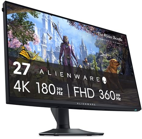 Alienware 27 4K Dual-Resolution Gaming Monitor - AW2725QF - 4K at 180Hz and FHD at 360Hz, 0.5ms GTG 1ms GTG (Extreme Mode), VESA AdaptiveSync, NVIDIA G-SYNC Compatible, HDMI/DP/USB 3.2 Gen1 - Black