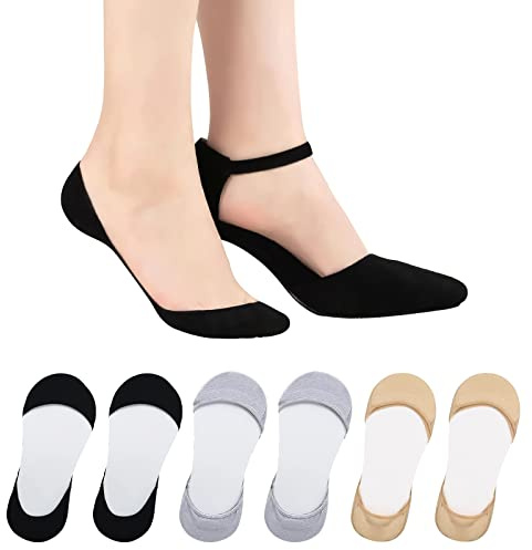 AYPOW 6Paia Calzini Fantasmini Cotone da Donna, Fodera Ultra Bassa Salvapiede Calzini Invisibili con Gel Antiscivolo, Morbidi Calze Barca per Tacchi alti Mocassini Sneaker Appartamenti Scarpe da Barca
