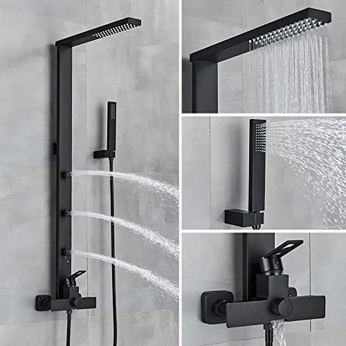 LIDCOM Mattschwarzes Duscharmatur-Kit Badezimmer-Duschsäule Regendusche Massage-SPA-Jets Bidet-Dusche mit Wanneneinlauf Brausebatterie,Mattschwarz B