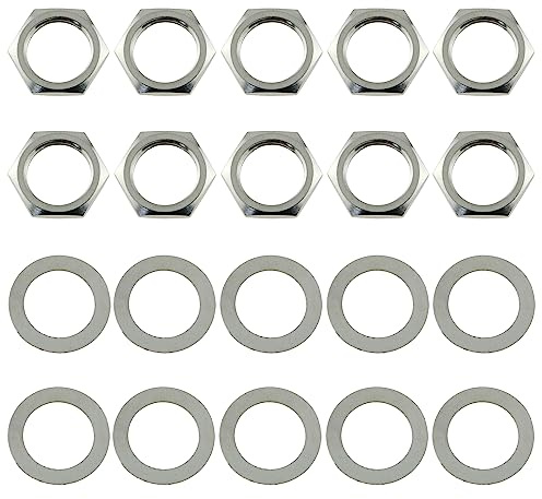 LUORNG 10 Sets Jack Socket Nut with Washer for Electric Guitar Bass Jack Replacement Parts