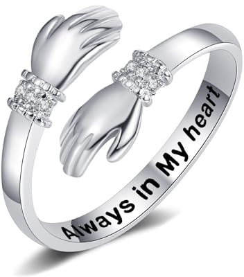 Yifnny Anello di Abbraccio,Anelli regolabili Anello della promessa con incisione aperta Regali per amici Gioielli per donne uomini e coppie (Always in my heart)