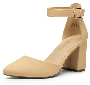 DREAM PAIRS Décolleté da Donna con Tacco Grosso e Punta Scarpe Eleganti con Cinturino alla Caviglia da Sposa e Festa,Size 39,Nude-Nabuk,SDPU2430W