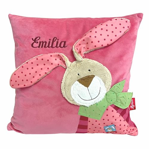 Sigikid Kuschelkissen mit Ihrem Wunsch-Namen Bestickt Wombel Bombel rosa 40 cm x 40 cm inklusive Füllung Namenskissen Kinderkissen personalisiert