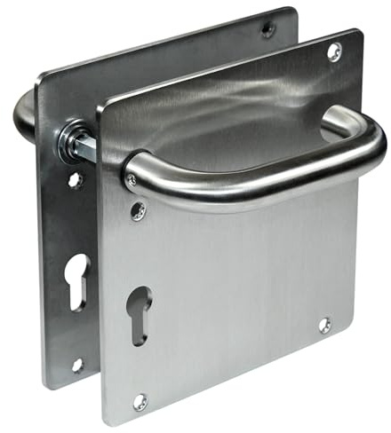 SN-TEC BKS Breitschild Edelstahl Objekt Türbeschlag für Zimmertüren, Reparaturbeschlag, DIN Links/Rechts verwendbar, 180 x 180mm, TS 35-42mm