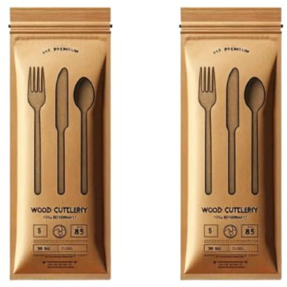50x Barista+ Wooden Individual Wrapped Cutlery Sets Includes Disposable Fork Knife & Spoon Biodegradable Plastic Free Throw Away Cutlery Set Perfect for Parties, Picnics, Restaurants & More.