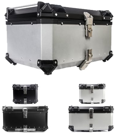 PQPQLI Motorradkoffer Topcase, 36-100L Koffer Für Roller, Motorrad Oder Quad, Wasserdicht Helmkoffer Mit Schnellspann-Grundplatte(Color:Silver,Size:100L)