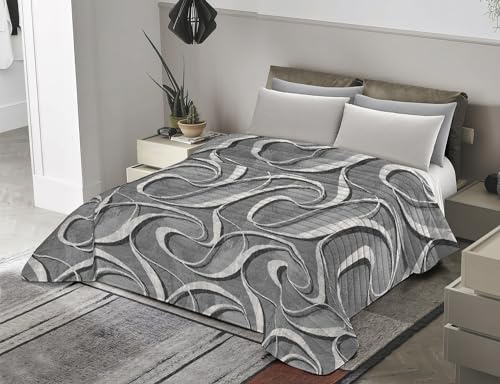 Banzaii Trapuntino Matrimoniale 250x260 cm Primaverile Estivo, Copriletto Leggero Trapuntato Imbottito Made in Italy - Nicole Grigio