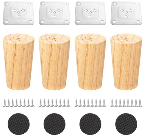 JMIATRY 4 Stück Möbelfüße Holz 8cm, Holzfüße für Möbel, Tischbeine Holz, Schrankfüsse für Sofa, Bett, Schrank, Stuhl, Tisch