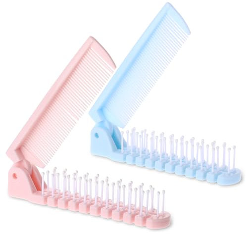 Pettine pieghevole, 2 mini spazzola portatile per capelli pieghevole, piccolo pettine tascabile, da viaggio, a doppia testa, pettine sottile, piccola spazzola per capelli per donne e uomini (rosa,