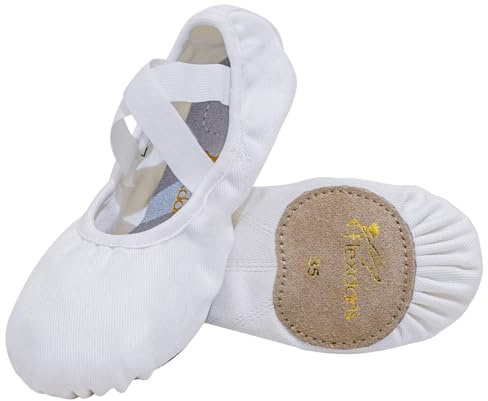 flexdans balettskor, mycket stretch kanvas balettskor dansskor baletttofflor ballerina platta yoga gymnastiksko för flickor kvinnor, Vitt, 18 EU