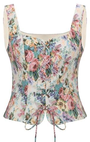 NUWIND Vintage Overbust Bustier Kvinnor Pirat Blommig Korsett Topp Ren Faire Medeltida Väst Viktoriansk Snörning Livstycke Renässansdräkt Plusstorlek, Beige Blommig, S