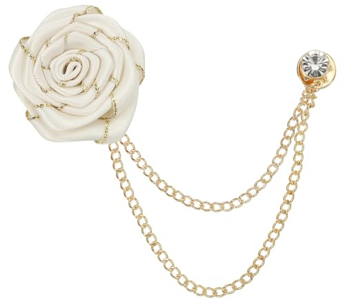 QUARKZMAN Broches à Chaîne Fleur, Broche Costume Revers Homme Marié en Alliage Tissu, Chaînes Suspendues de Costumes Bordure Dorée pour Mariage Dîner Cérémonie