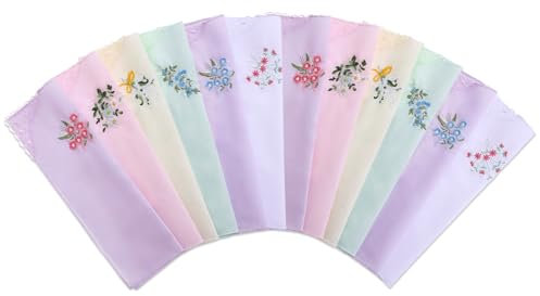 12 Stück Taschentücher Baumwolle Damen, Stoff Taschentücher Stickerei Vintage Taschentücher für Hochzeiten und Partys, Stofftaschentücher, farbige Taschentücher für Frauen, Damentaschentücher, Teepart