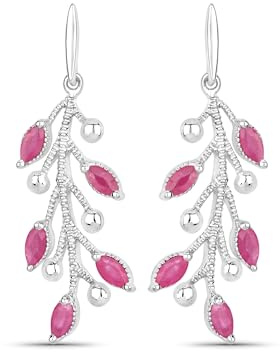 Rafaela Donata Damen Ohrhänger aus 925/- Sterling Silber rhodiniert mit Rubin rot Edelsteinohrringe Edelsteingröße 4x2 mm Floral