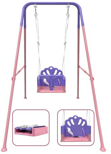 Foldable Toddler Swing Set, Indoor & Outdoor Baby Swing Set for Backyard, Safe and Durable Design, Grow with Your Child (Pink)