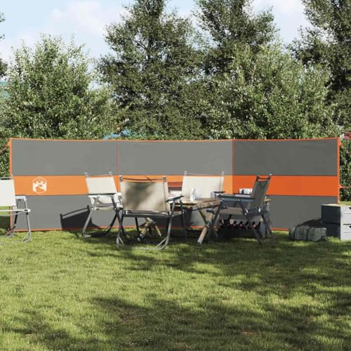 Homgoday Camping-vindskydd, insynsskydd, strand, vindskydd, insynsskydd för strand, camping och trädgård, grå och orange, 490 x 123 cm, vattentät