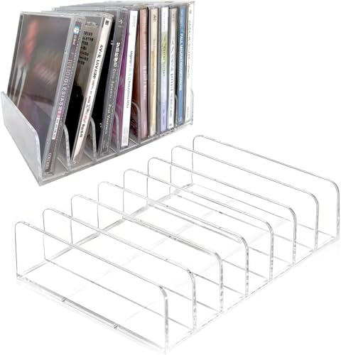 Bazyrock CD-Halter, transparentes Acryl-CD-Display-Rack und Aufbewahrungs-Organizer, hält bis zu 28 Standard-CD-Hüllen für Medien-Regal-Organisation, 4 Stück