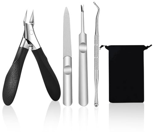 Anseom Tagliaunghie Set Professionale Taglia Unghie Affilate per Unghie Spesse Incarnite Micosi, Set Unghie in Acciaio Inossidabile, Tronchesino Unghie Piedi per Uomo Donna-Nero