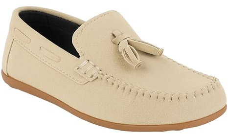 Pojkar fuskmocka Slip On Loafer bröllop klassisk smart casual mockasin platta skor, Grädde, 12 UK
