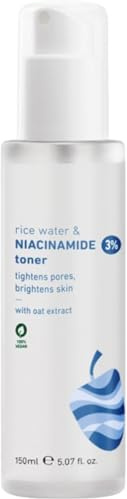 YAAJ Gesichtswasser, 3 % Niacin, Amid und Reiswasser, alkoholfreier Toner für fettige zu Akne neigende trockene Mischhaut, Porenstraffung und strahlende Haut, verblasst, für Damen und Herren, 150 ml