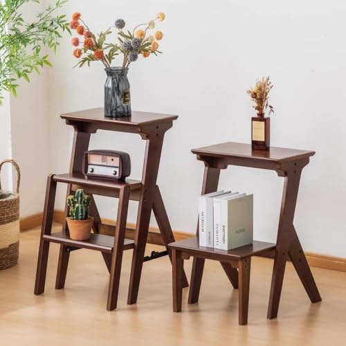 Escabeau pliable en bois massif portable multifonction à 2/3 niveaux avec support pour plantes pour la maison (trois étapes)