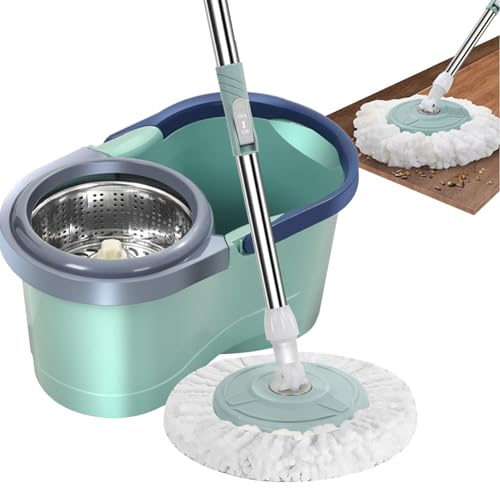 Juego de fregona y cubo, mopa giratoria, cubo y fregonas, juego automático de limpieza del hogar, limpiador sin esfuerzo que ahorra mano de obra con escurridor para sala de estar, cocina, balcón