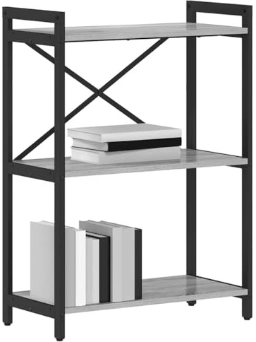 vidaXL Estantería Grey Sonoma 60 x 30 x 83 cm, Estilo Industrial, Hecha de Madera aglomerada y Acero, con Patas Ajustables, 3 estantes, Independiente, para Uso en Interior, Marco de Metal Negro, ofr