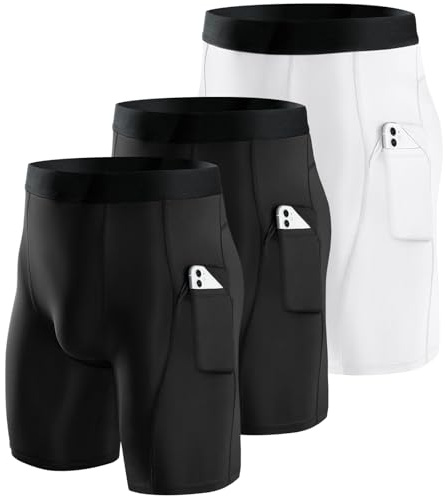 Niksa 1/3-pack herr kompressionsshorts snabbtorkande baslayer tights sport kalsonger för snäva torra och ventilerande cykelbyxor, sportshorts med mobiltelefonficka, Z: Svart, vit (3-pack), M