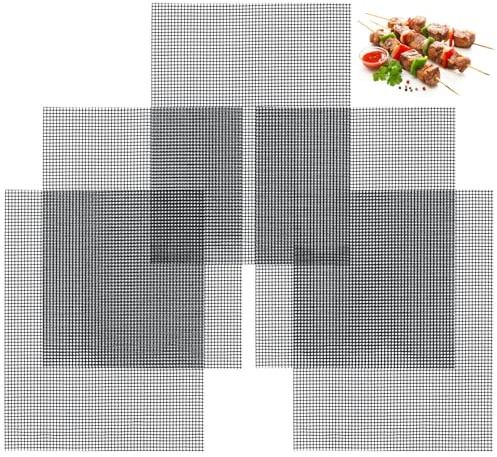 5 Stück Grillmatten, Antihaft Grillnetz, Hitzebeständig Grillgitter für Heißluftfritteuse, Wiederverwendbar Grillmatten für Holzkohle, Grillmatte für Gasgrill Elektrogrill Grillen Backen(40 x 30 cm)