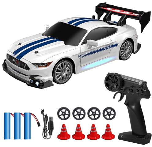 CLIUNT Voiture Télécommandée Drift, 1:24 RC Drift Car, 30km/h 4WD Mini Voiture Télécommaavec Lumière LED et 3 batteriesndée , Cadeau de Jouet pour Les Enfants de Plus de 16 Ans