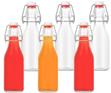 Relaxdays Botellas rellenar, set de 6, 250 ml, cierre de clip, botella de vidrio para aceite, vinagre, licor, zumo.