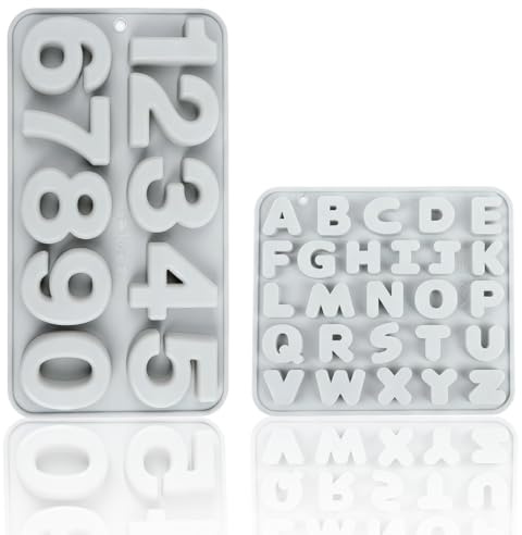 Lot de 2 Moules en Silicone avec Chiffres de l'alphabet A-Z Moule à Chiffres en Silicone 3D 0-9 pour Bougie Décoration Anti Adhésifs Alphabet Chocolat Moule Pour Gâteau Biscuit Bonbon Bougie