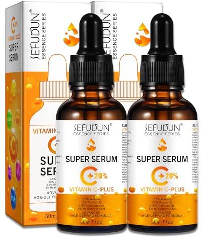 P-Beauty Vitamin C Plus Serum für Gesicht mit 20% Vitamin C, Retinol, Niacinamid & Hyaluronsäure - Gesichtsserum für Faltenreduktion, Glow Pigmentflecken - Hauptpflege Serum straffende Haut (2x30ml)