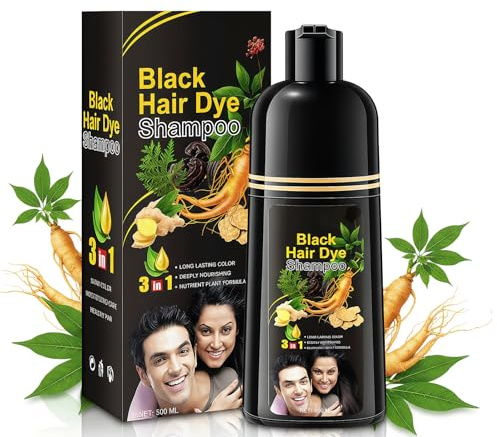 Champu Anticanas Hombre,Champu Canas,Champú Tinte Negro 3 En 1 Para Canas,ColoracióN InstantáNea En Minutos,Cubre Canas Y Limpia El Cabello,Shampoo Colorante Para Hombre Y Mujer,500Ml