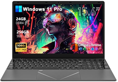 2026 15.6 FHD Laptop Computer with 24GB RAM 256GB SSD, Core i3 Processor(Up to 3.70 GHz), Win 11 Pro, Office Lifetime License, Backlit Keyboard, Fingerprint, Numeric Keypad, HDMI, Long Battery Life