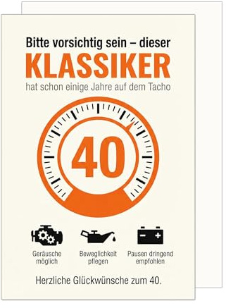 Edition Seidel Premium Glückwunschkarte zum 40. Geburtstag mit Umschlag. Karte Grußkarte Geburtstagskarte Spruch Sprüche Mann Frau Freund Freundin Tacho Klassiker Humor Zahl (G4145 SW026)