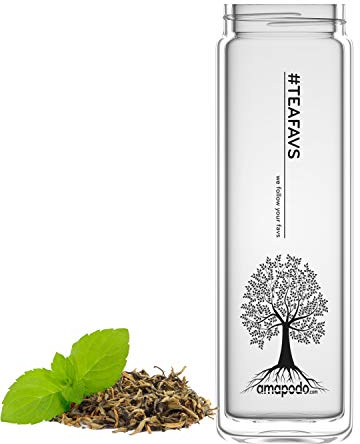 amapodo Teeflasche Ersatz Glas doppelwandig - Ersatzglas Tee Flasche einzeln 400ml - Ersatzflasche Glasflasche