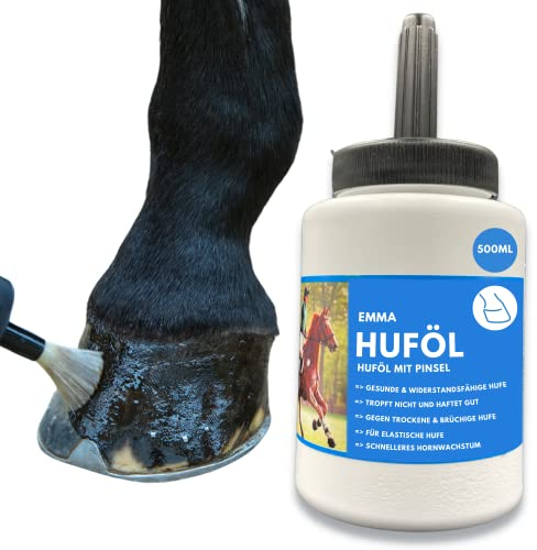 EMMA Huföl Pferde mit Pinsel 480 ml Huffett Pferde I Hufbalsam für Pony mit Wallnussöl I Huföl Pferd - Hufpflege für Pferde gegen trockene Hufe Strahlfäule Pferd Mittel I Hufgel Öl Gel Strahlmittel