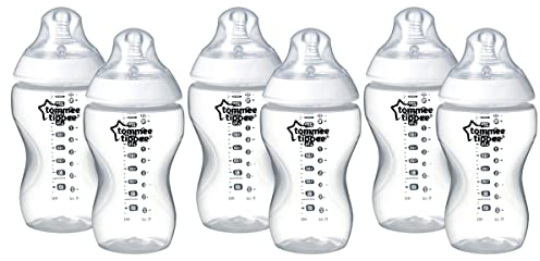 Tommee Tippee Closer to Nature Clear Bottles 340 ml Silicone Teat with Sensitive Anti-Colic Valve Set of 6