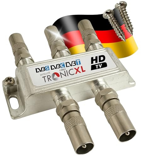 TronicXL 4fach Premium BK Verteiler TV Kabel Adapter Antennenverteiler Kabelfernsehen DVBC zb für Unitymedia SAT Splitter Unicable 4 Fach 4-Fach Virgin Aerial Satelliten Weiche DVB-T2 DVB-C DVB-S2