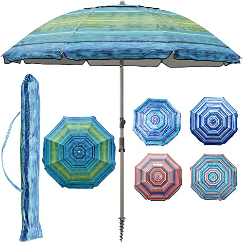 Blissun Parapluie de plage portable avec ancrage de sable et poteau inclinable, sac de transport, aération, vert