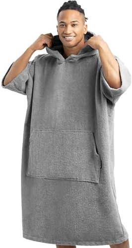 HOMELEVEL Poncho de surf unisexe - Peignoir de plage en coton avec poche et capuche - Robe sortie de bain cape pour adulte homme femme