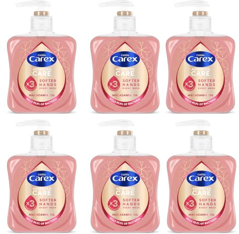 Carex Advanced Care Macadamia Oil Antibacterial Hand Wash, 3x More Moisturisers, Clean & Protect Hands, Bulk Buy, Pack of 6 x 250ml