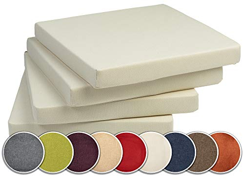 sunnypillow 4er Set Stuhlkissen mit Bindebänder - 40 x 40 x 5 cm - Sitzkissen Outdoor für Stühle/Bänke - Polsterauflage Sitzauflage Gartenkissen für Garten viele Farben zur Auswahl - Cremefarben