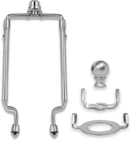 7 8 9 10 inch Lamp Shade Harp Holder,Adjustable Lamp Harp Kit,Fit Both Standard Lamp Rod and E26 Light Base UNO Fitter Adapter,with 2 Shade Attaching Finial Top (Silver Color - 1 Set)