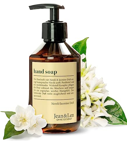 Jean & Len Handseife Neroli & Jasmin, reinigt Hände sanft, Flüssigseife im Pumpspender für reine und gepflegte Hände, betörender Duft, ohne Parabene, Silikone & Mikroplastik, vegan, 250 ml